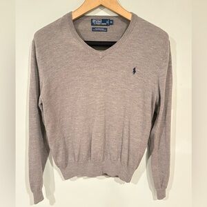 Polo Ralph Lauren Merino Wool V-Neck Sweater in Gray